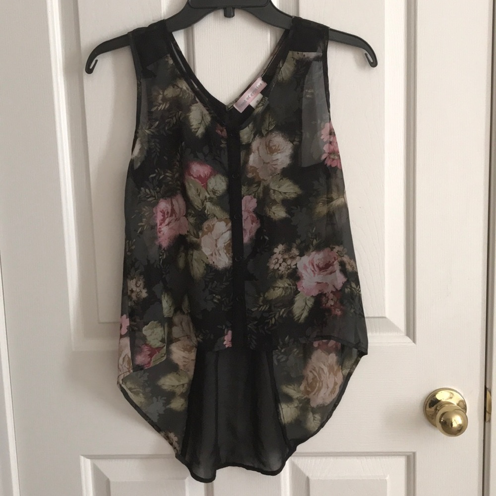 Band of Gypsies Black Floral Chiffon Tank XS